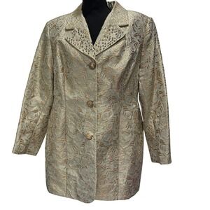 Lisa Rene Women's 18 Gold Brocade Jacket Beaded Collar Formal‎ Blazer